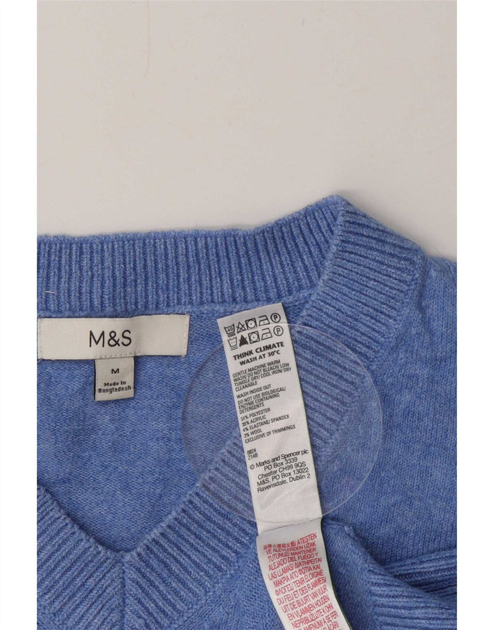 Maglione maglione con scollo a V da donna Marks & Spencer UK 14 Poliestere blu medio