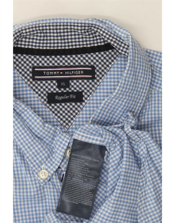 Camicia da uomo Regular Fit Tommy Hilfiger XL blu in cotone a quadretti
