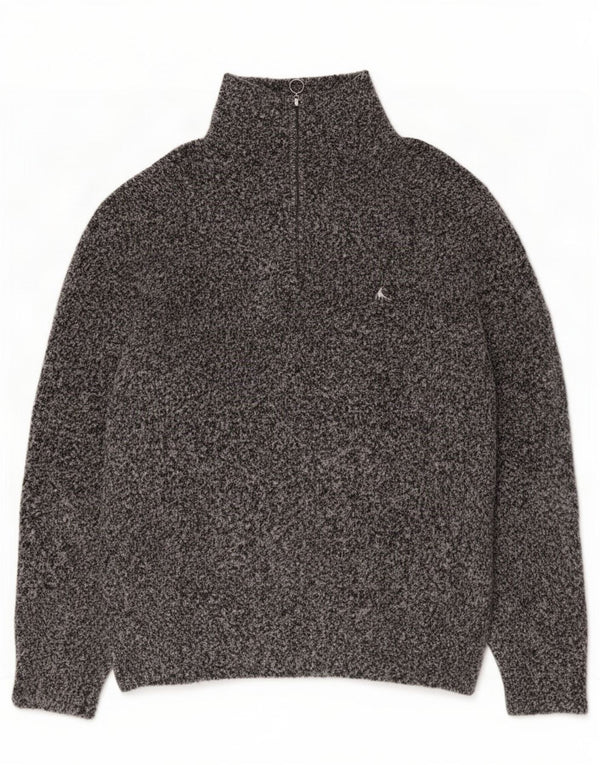 Maglione da uomo con collo con zip Jack Wills, grande poliestere chiazzato grigio