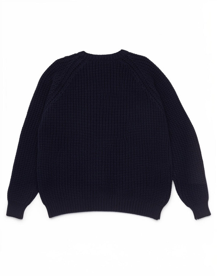 Aran Crafts Maglione da uomo girocollo in lana media blu navy
