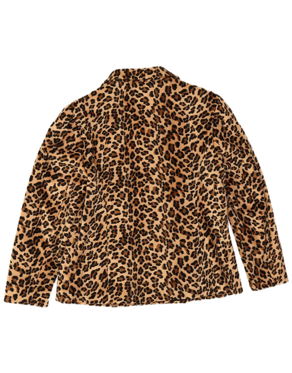 Giacca blazer vintage da donna a 3 bottoni UK 14 grande stampa animalier beige