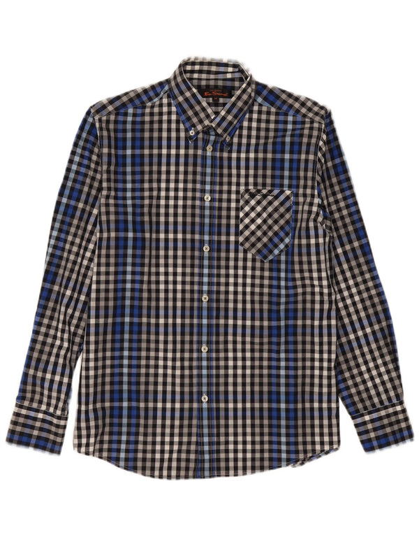 BEN SHERMAN Camicia da uomo in cotone a quadretti blu navy medio