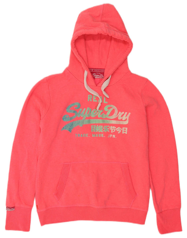Felpa con cappuccio grafica da donna Superdry UK 16 grande cotone rosa