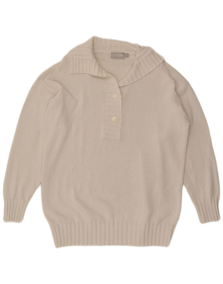 VINTAGE Womens Oversized Polo Neck Jumper Sweater EU 42 Large Off White