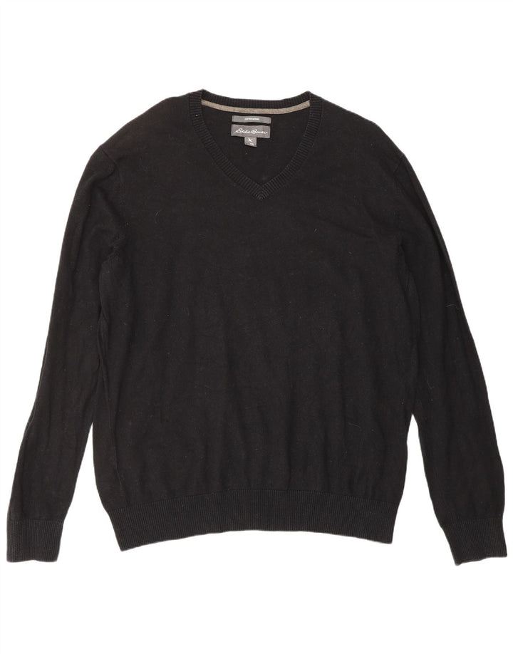 Maglione da uomo con scollo a V Eddie Bauer XL in cotone nero