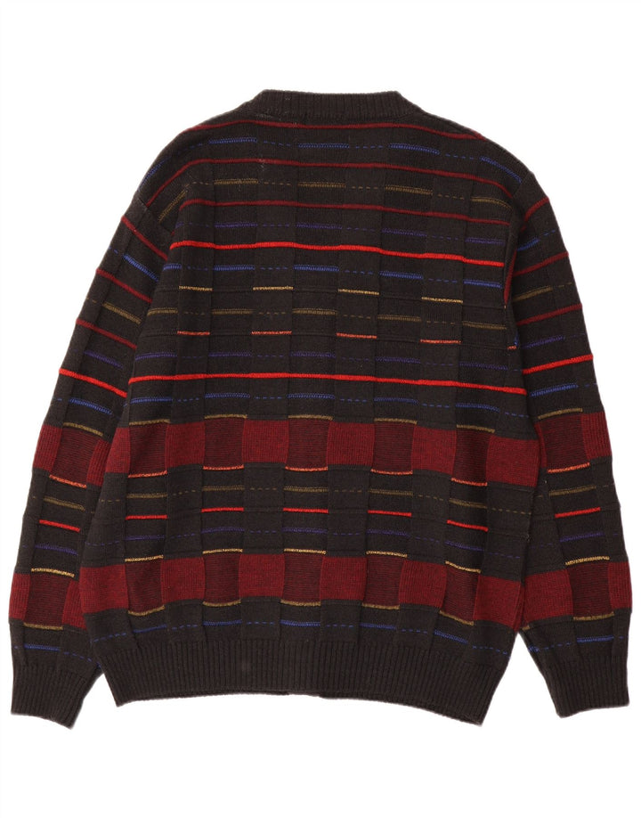 Maglione cardigan da uomo vintage IT 48 lana a quadri neri medi