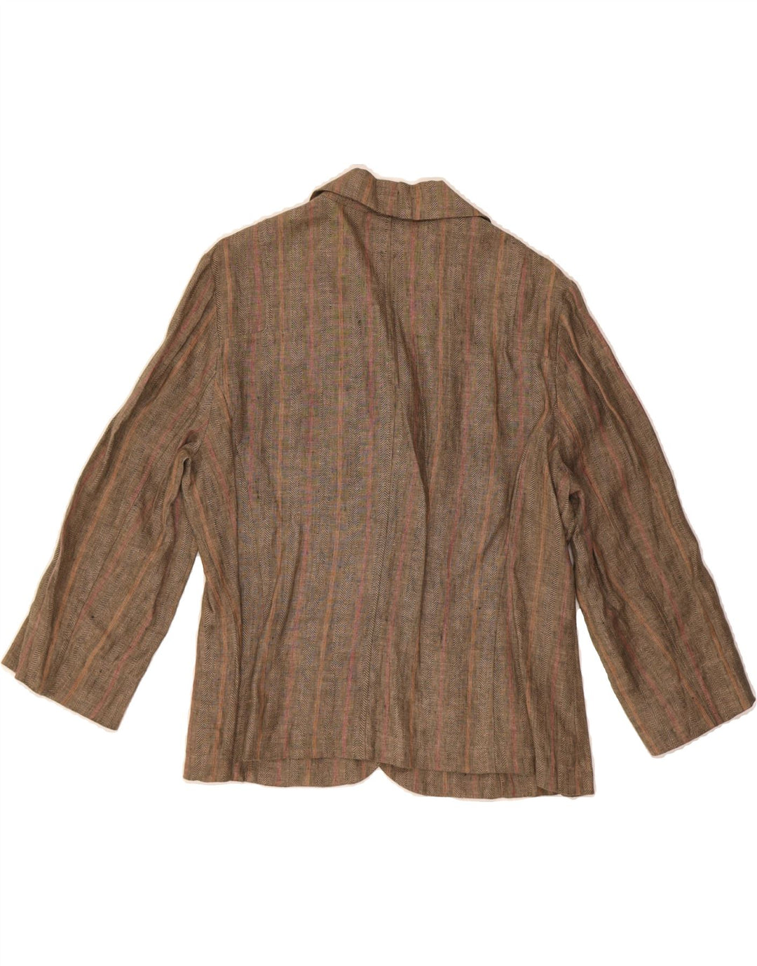 JOHN LEWIS Womens 3 Button Blazer Jacket UK 16 Large Brown Striped Linen Vintage John Lewis and Second-Hand John Lewis from Messina Hembry 