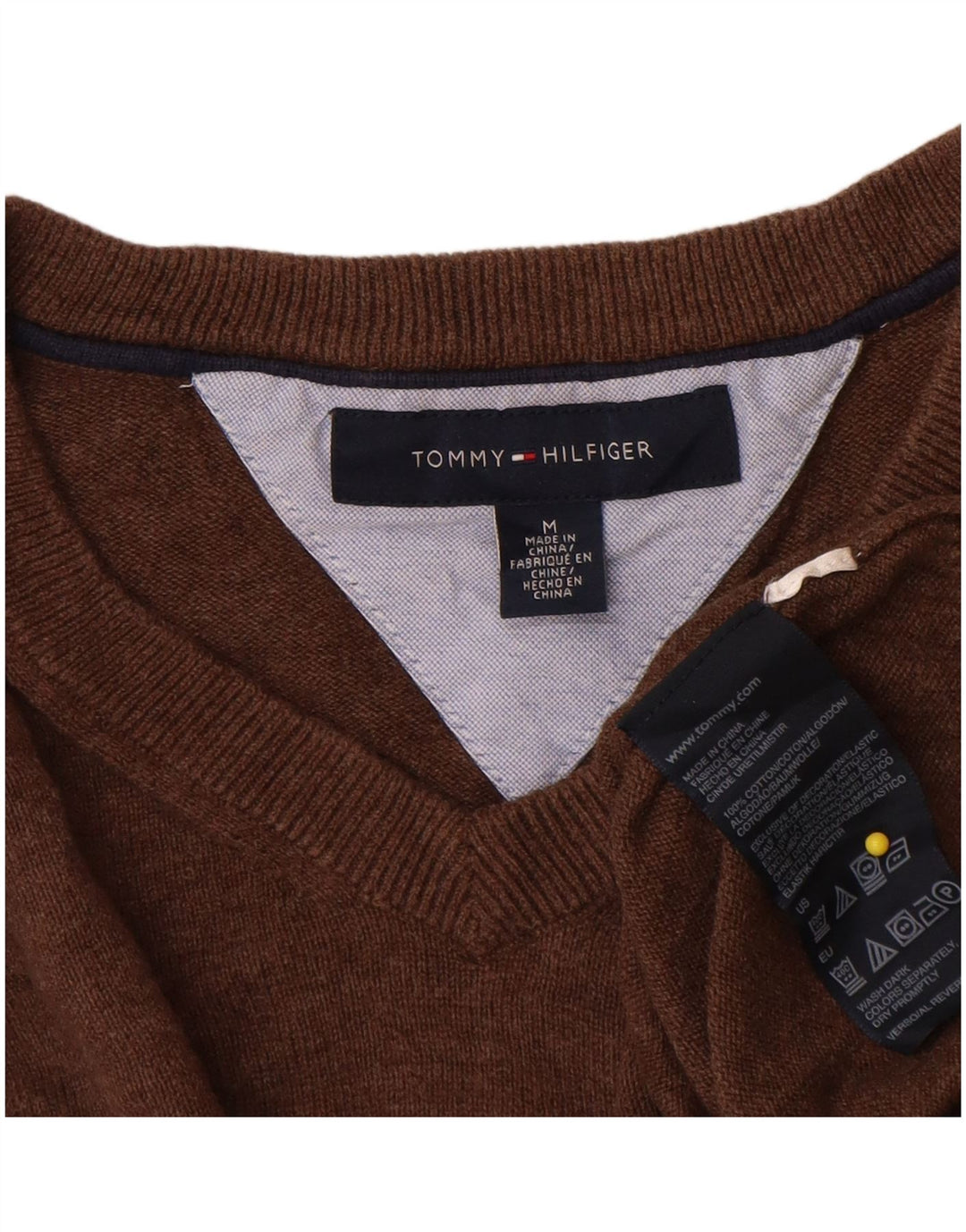 Maglione maglione con scollo a V da uomo Tommy Hilfiger in cotone marrone medio