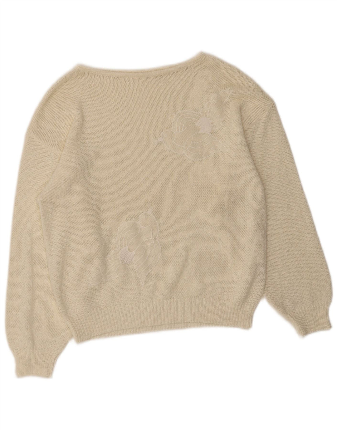 Maglione da donna vintage corto con scollo a barca con grafica EU 40 bianco medio