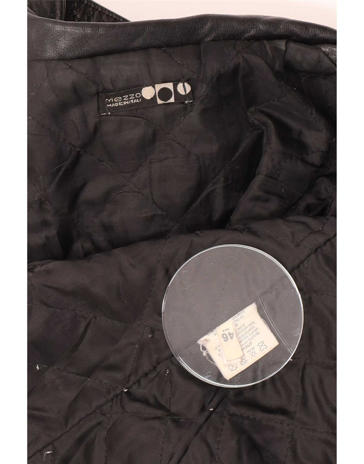 Giacca blazer vintage da donna a 3 bottoni IT 46 grande in pelle nera
