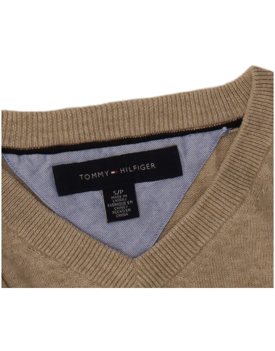 Maglione maglione con scollo a V da uomo Tommy Hilfiger piccolo beige screziato