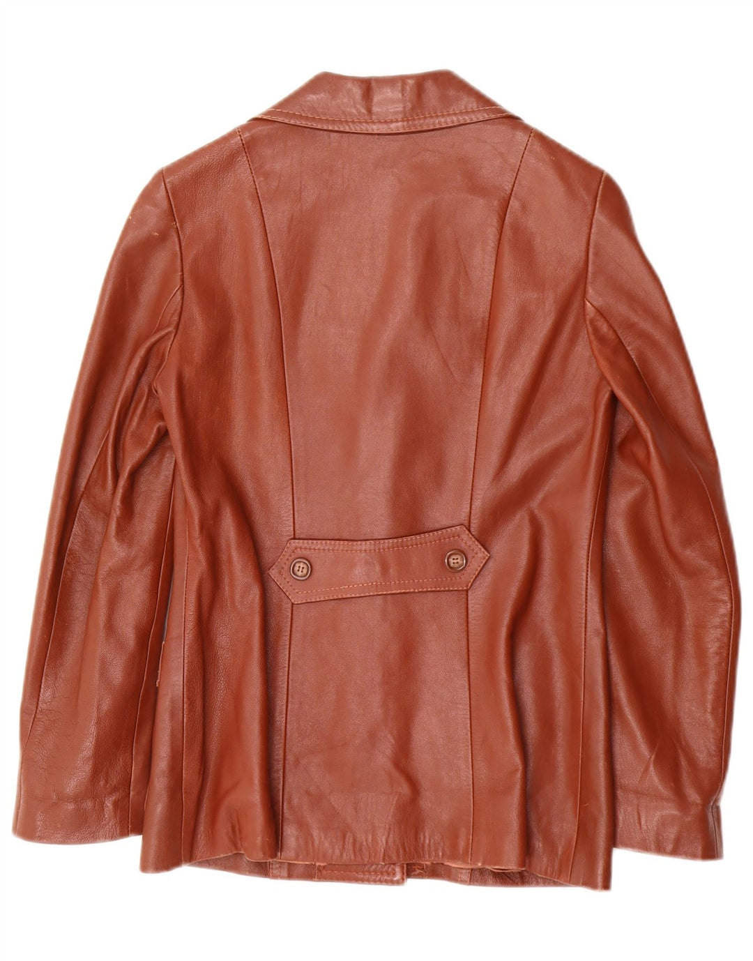 Giacca blazer in pelle vintage da donna a 3 bottoni IT 40 piccola in pelle marrone