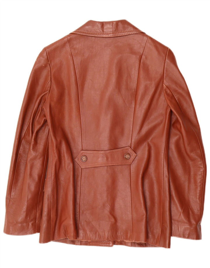 Giacca blazer in pelle vintage da donna a 3 bottoni IT 40 piccola in pelle marrone