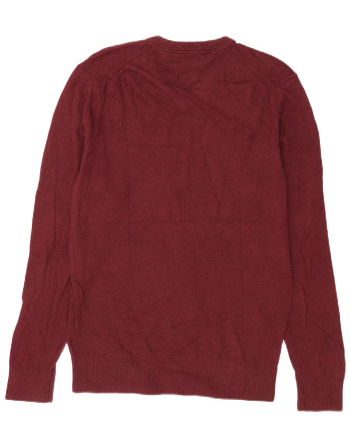 Maglione da uomo con scollo a V Tommy Hilfiger in cotone bordeaux medio