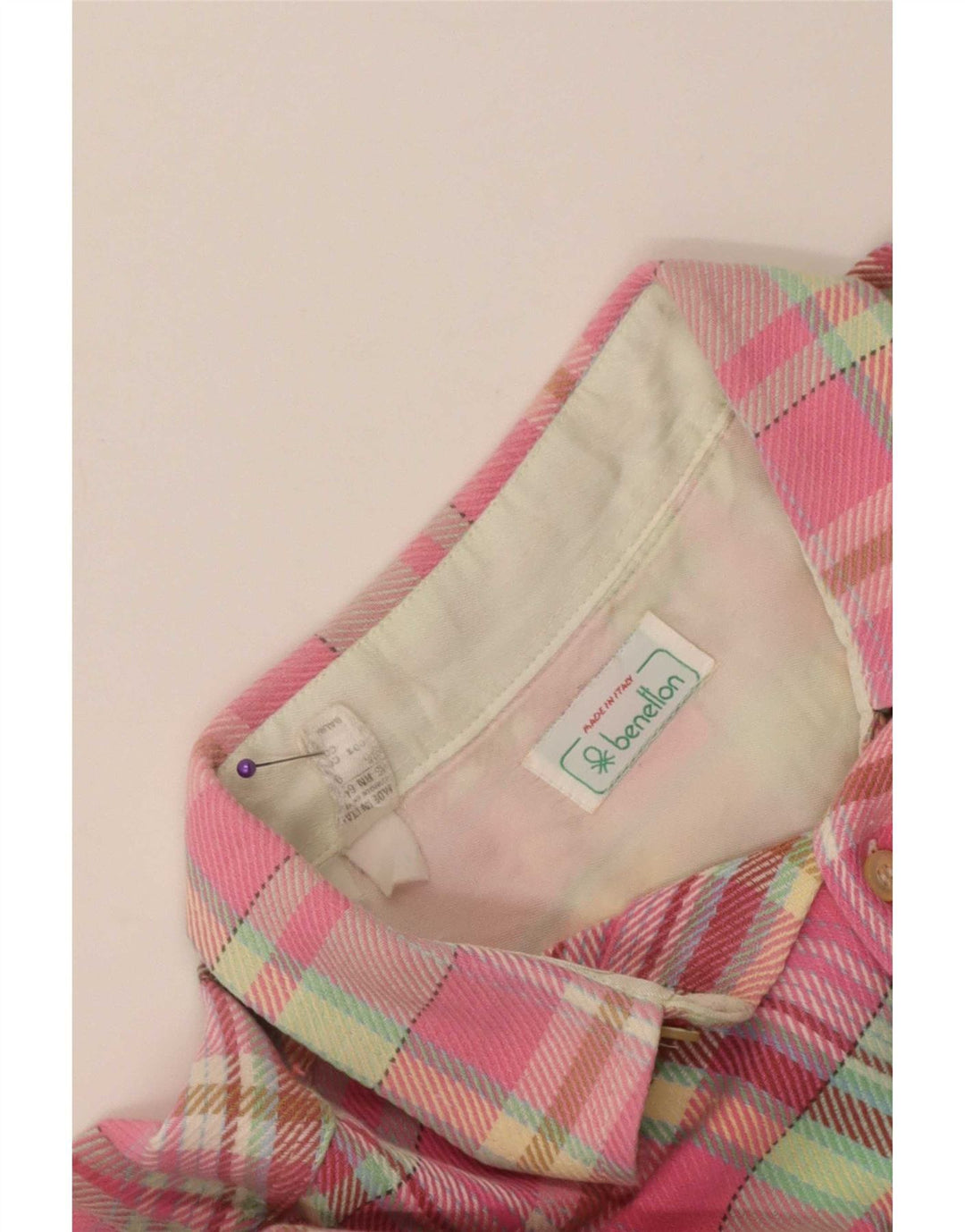 Camicia Benetton da uomo in flanella di cotone a quadri grandi rosa