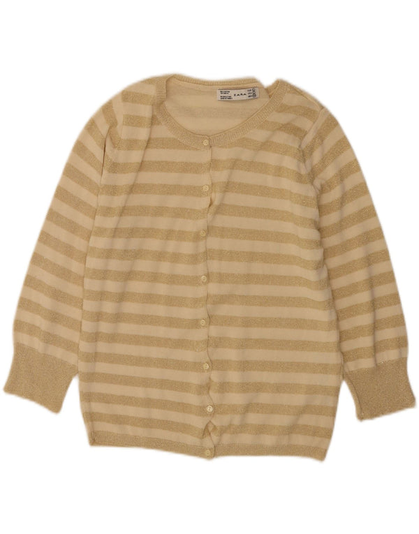 Maglione cardigan da donna Zara UK 14 cotone a righe beige grande