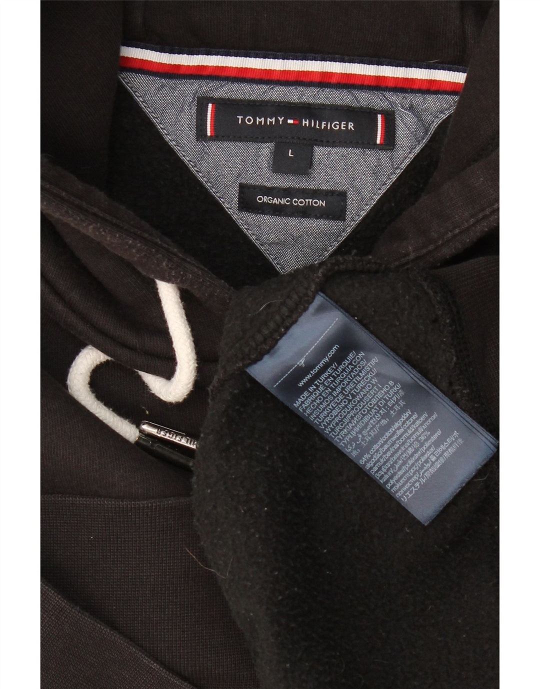 TOMMY HILFIGER Maglione con cappuccio grafico da uomo grande cotone nero