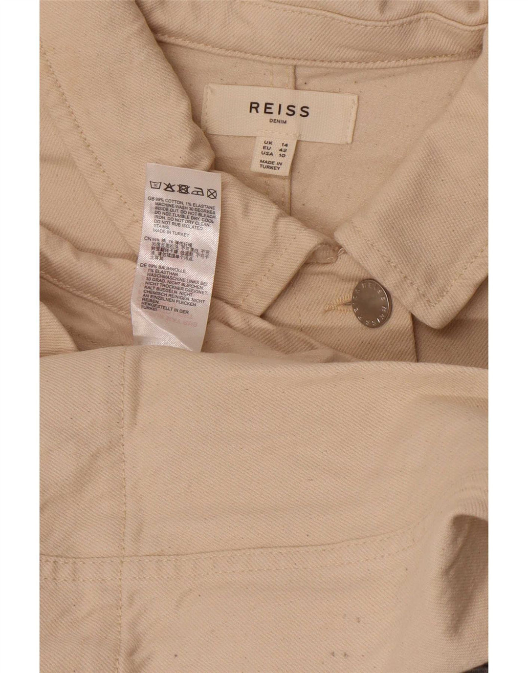 Giacca utility in denim da donna Reiss UK 14 cotone bianco sporco medio