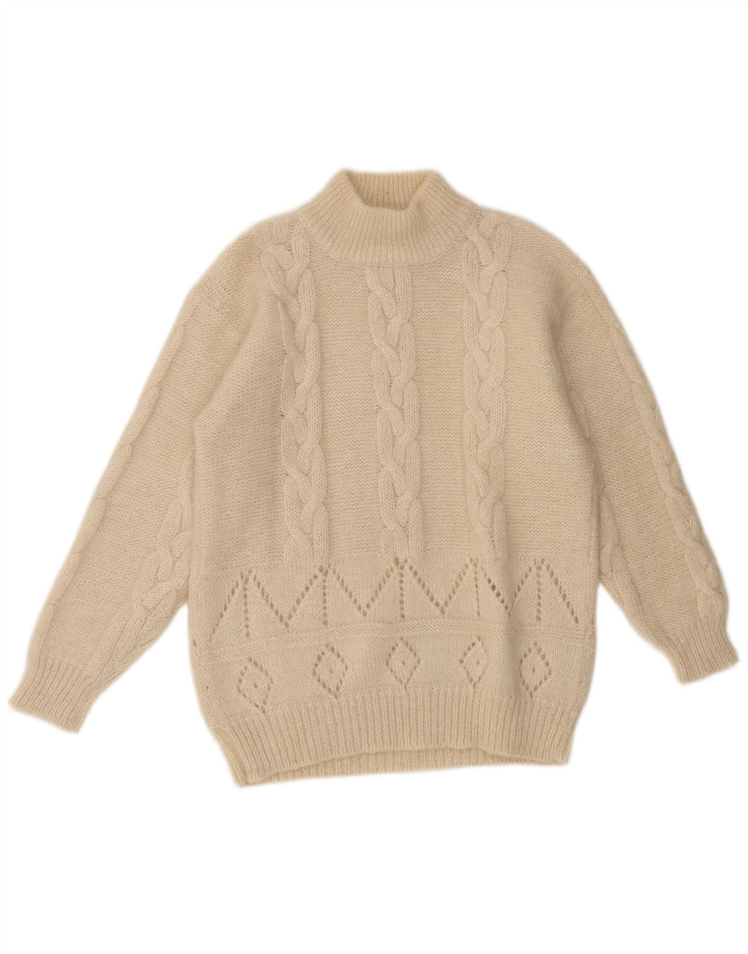 Maglione maglione vintage da donna con collo dolcevita UK 16 grande bianco sporco