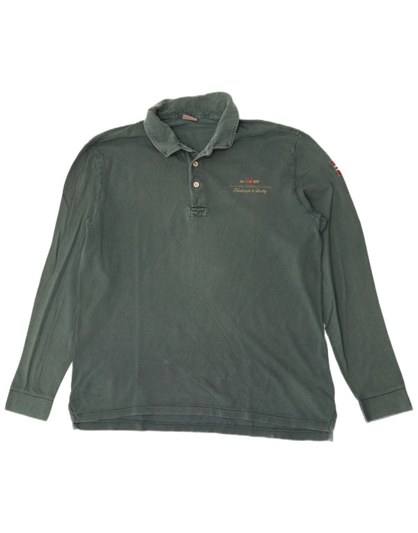 Polo da uomo a maniche lunghe Geographic Napapijri 2XL in cotone verde