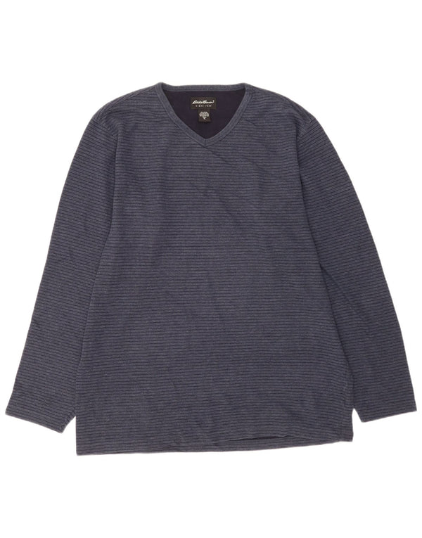 Eddie Bauer Top alto da uomo a maniche lunghe XL in cotone gessato blu navy
