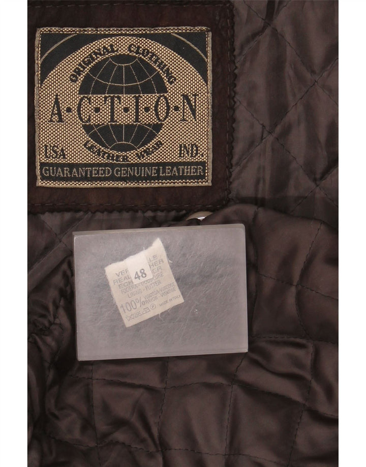 Giacca in pelle vintage da uomo IT 48 in pelle marrone medio