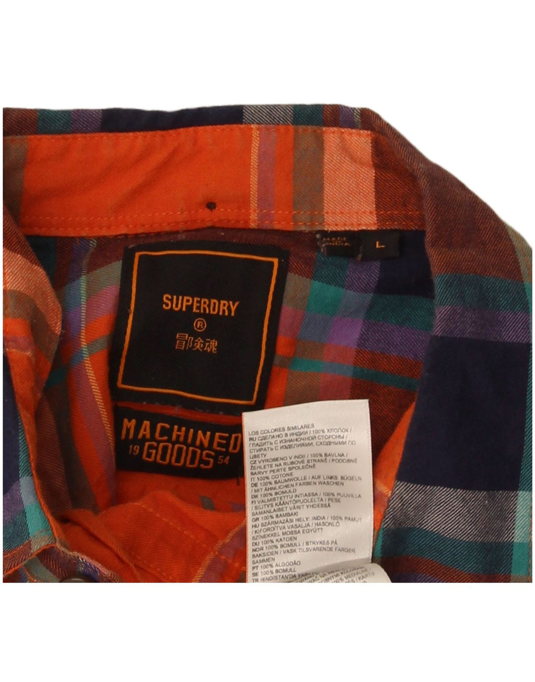Camicia da uomo in flanella Superdry, cotone scozzese grande arancione