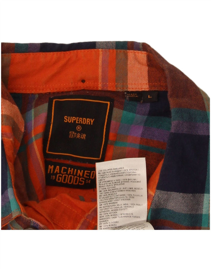 Camicia da uomo in flanella Superdry, cotone scozzese grande arancione