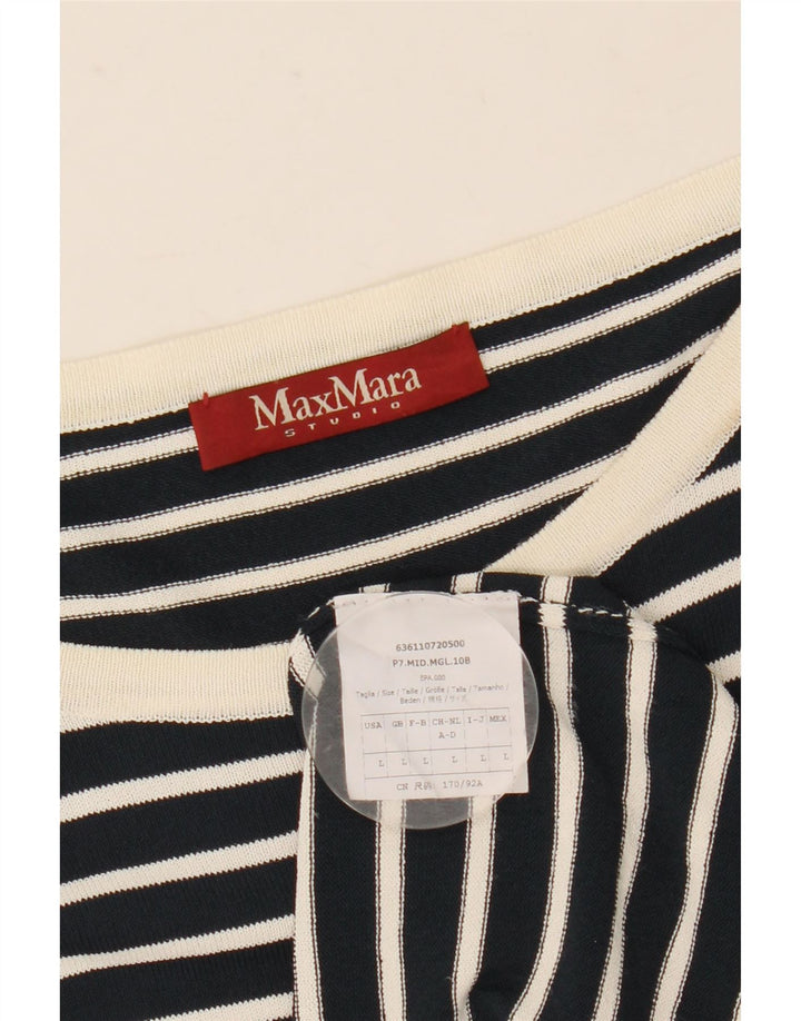 Max Mara Top da donna a maniche lunghe UK 16 Large Blu Navy a righe