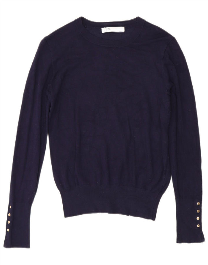 Maglione maglione con scollo a barca da donna Zara UK 12 blu navy medio