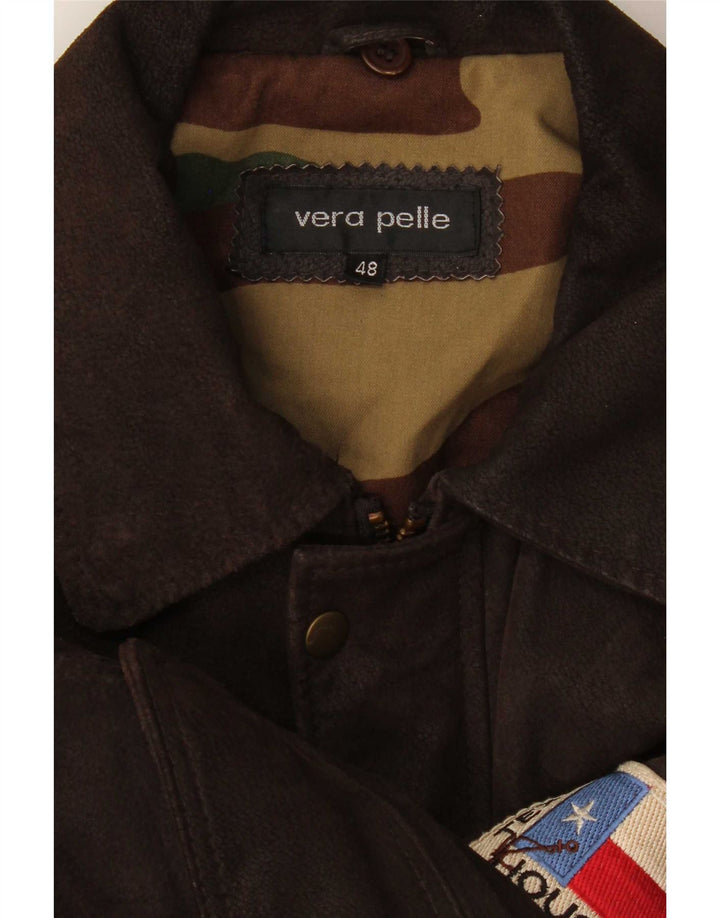 Giacca in pelle grafica da uomo vintage IT 48 Marrone medio