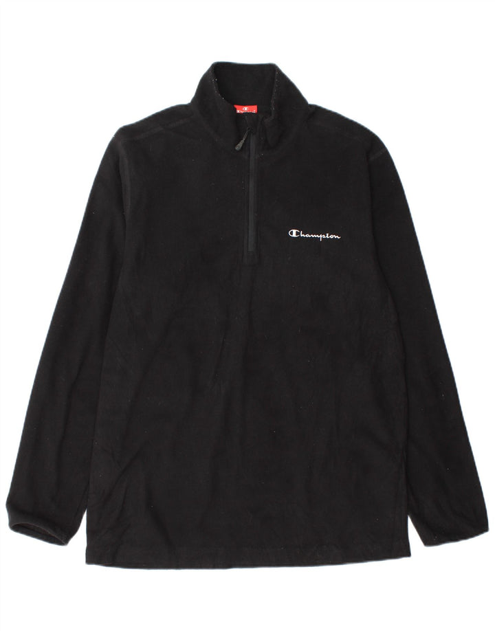 CHAMPION Maglione in pile da uomo con zip e collo, grande, in poliestere nero
