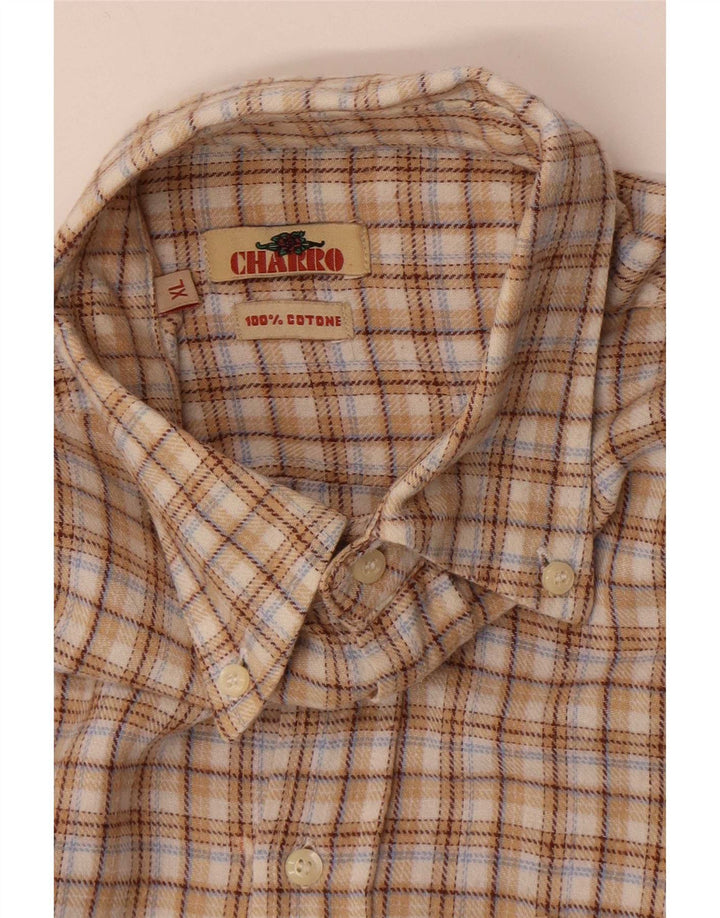Camicia da uomo in flanella Charro XL in cotone a quadri beige