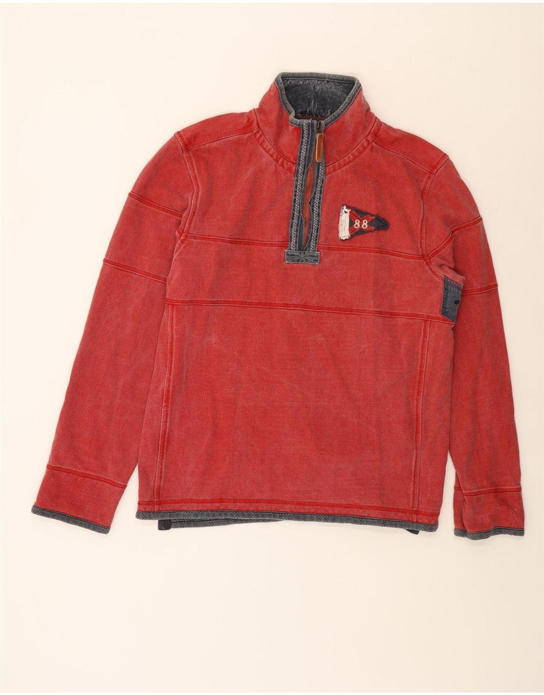 Felpa da uomo con collo con zip Fat Face, maglione grande, cotone rosso