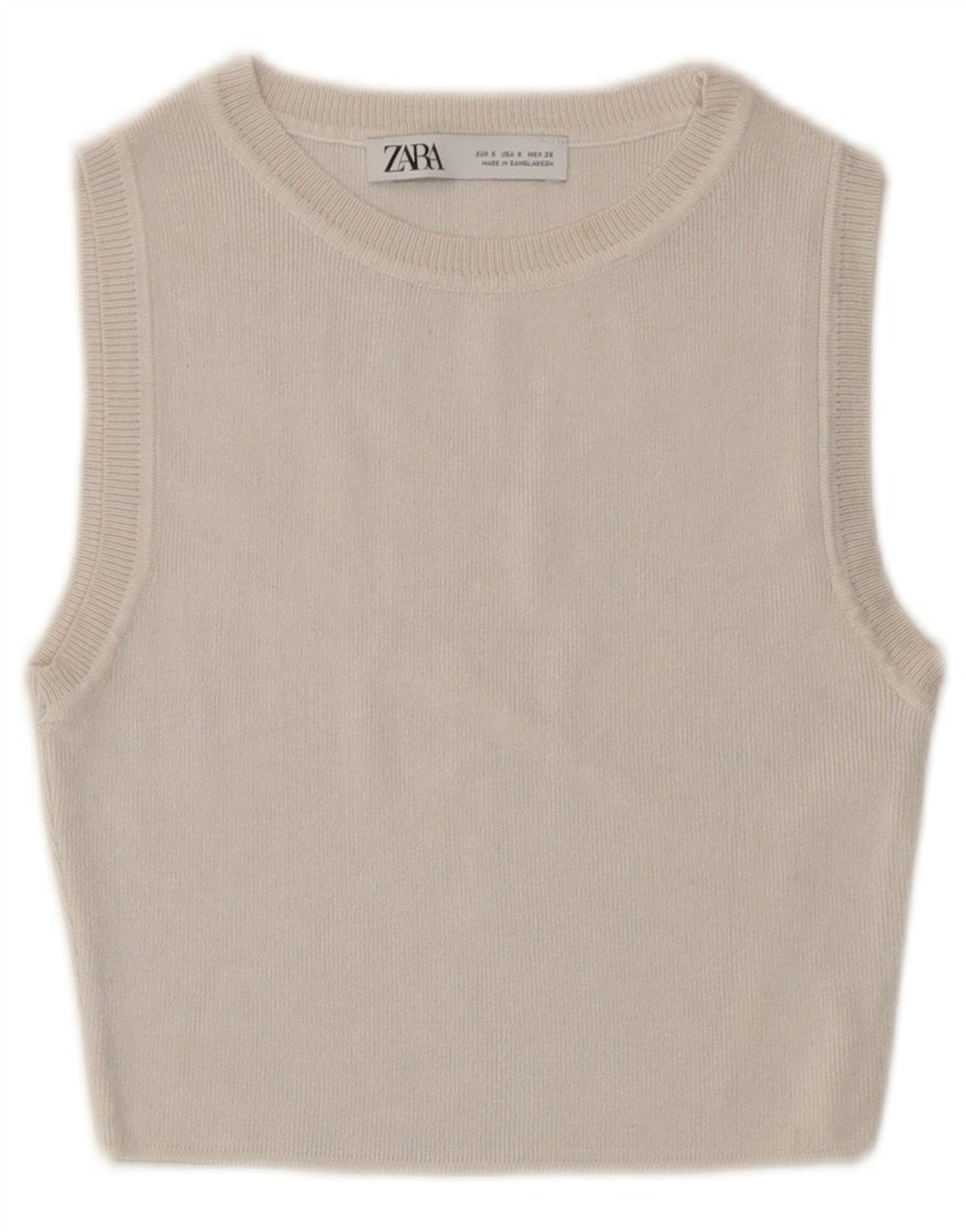 Top corto pullover da donna Zara UK 8 piccolo in viscosa bianco sporco