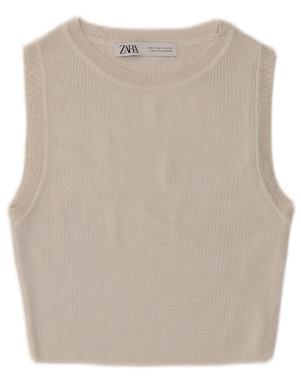 Top corto pullover da donna Zara UK 8 piccolo in viscosa bianco sporco