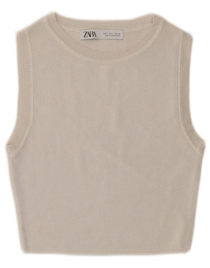 Top corto pullover da donna Zara UK 8 piccolo in viscosa bianco sporco