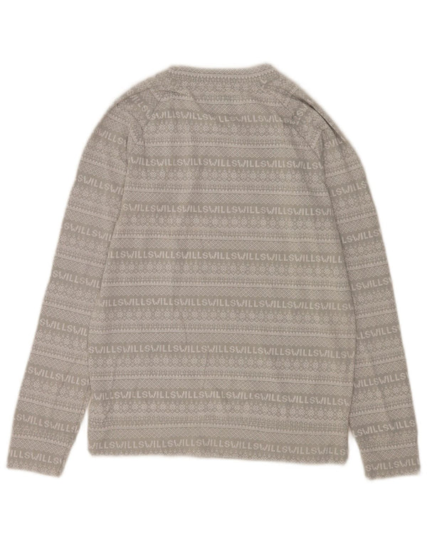 Top grafico da donna vestibilità ampia Jack Wills manica lunga UK 6 XS grigio Fair Isle
