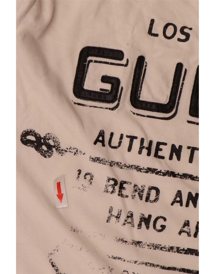 Guess Top da uomo con grafica slim fit a maniche lunghe, grande, bianco