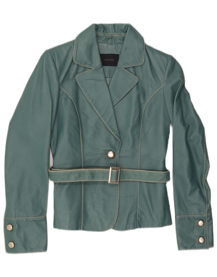 Vero Moda Womens 1 Button Leather Blazer Jacket UK 10 Small Green