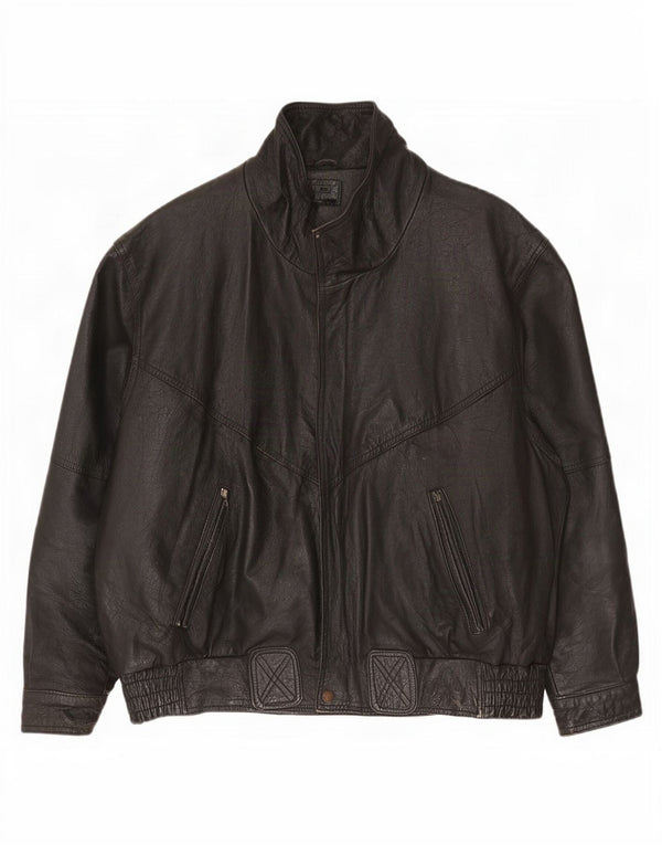 Giacca in pelle vintage da uomo vestibilità ampia EU 48 media nera