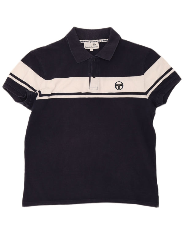 Sergio Tacchini Mens Polo Shirt Large Navy Blue Colourblock Cotton