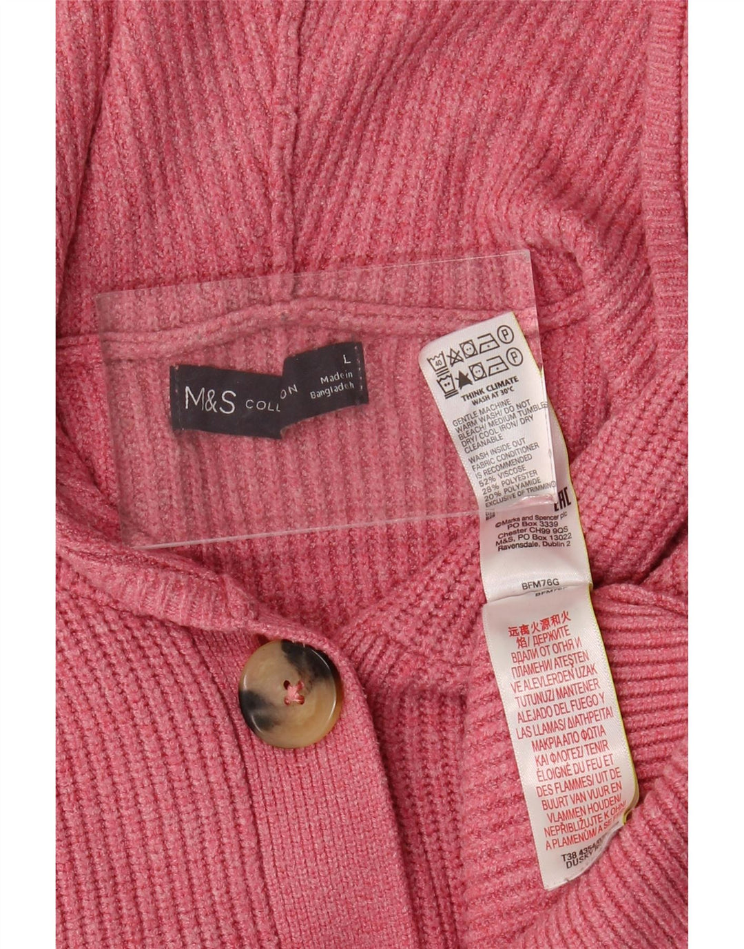 MARKS & SPENCER Maglione cardigan con cappuccio da donna UK 16 Large Rosa Viscosa