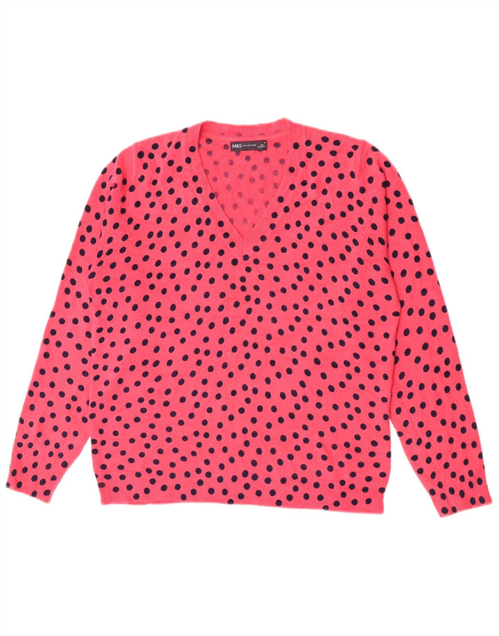 Maglione da donna con scollo a V Marks & Spencer UK 14 a pois rosa medio