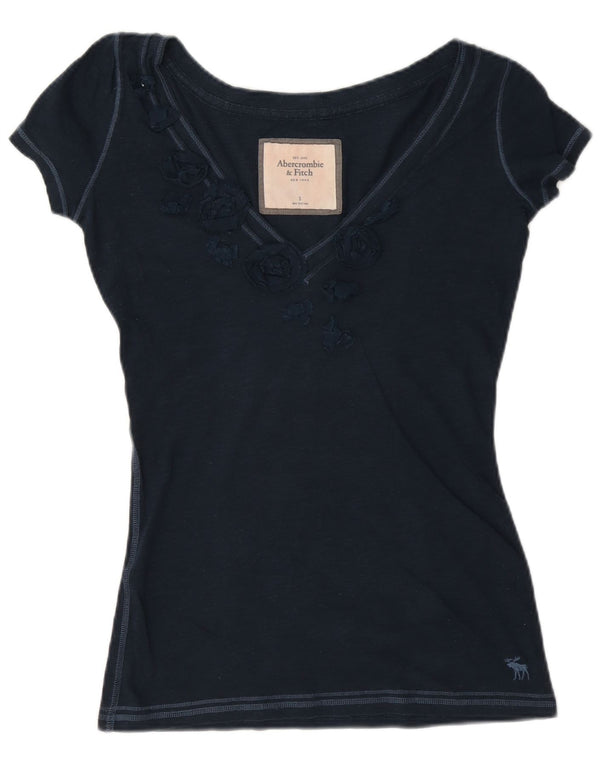 Abercrombie & Fitch Womens T-Shirt Top UK 10 Small Navy Blue Floral