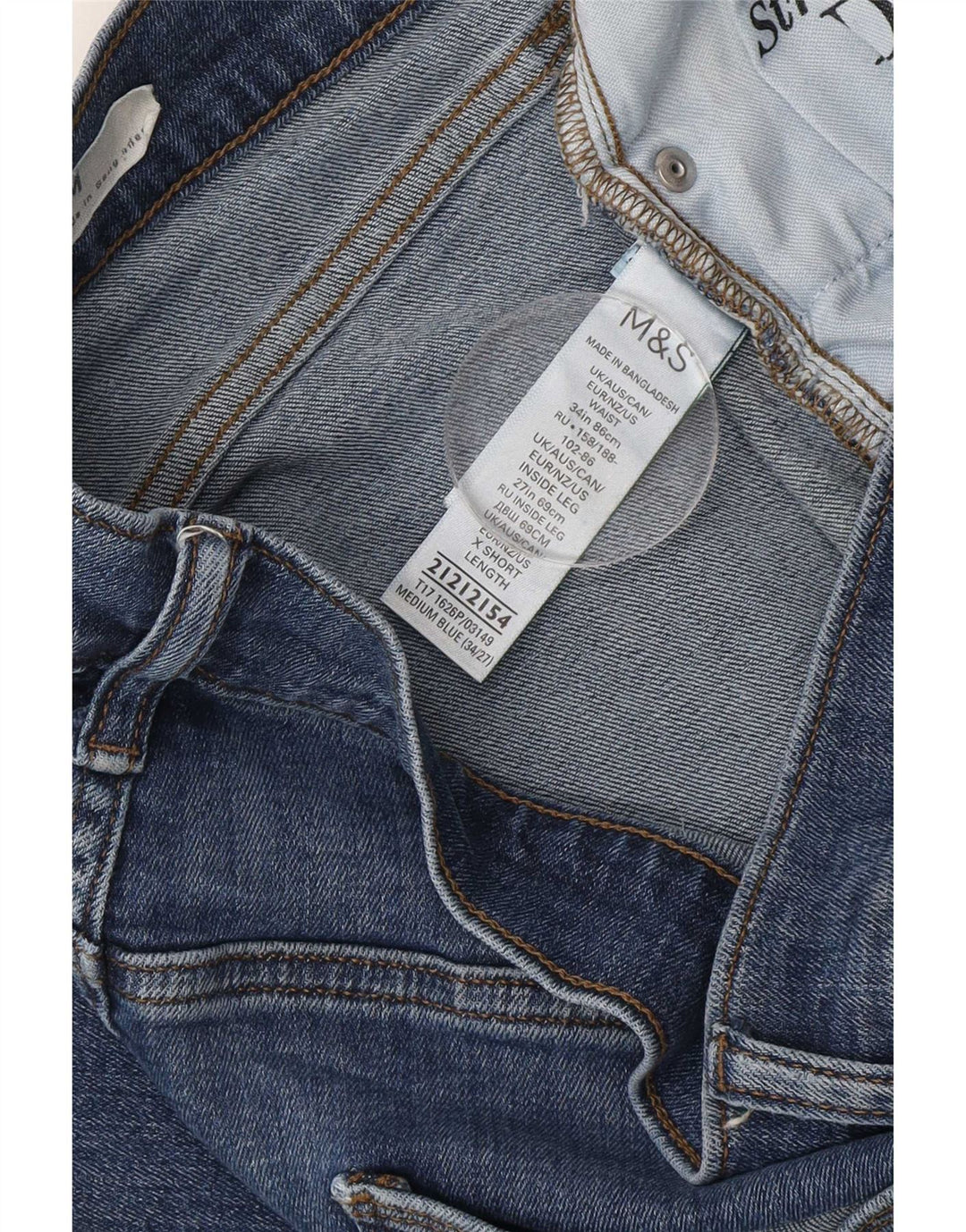 Jeans slim da uomo Marks & Spencer W34 L27 cotone blu