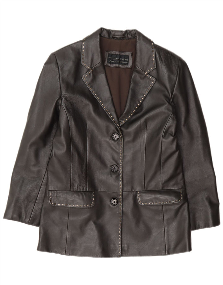 Giacca blazer in pelle a 3 bottoni da donna Julia S. Roma UK 12 media nera