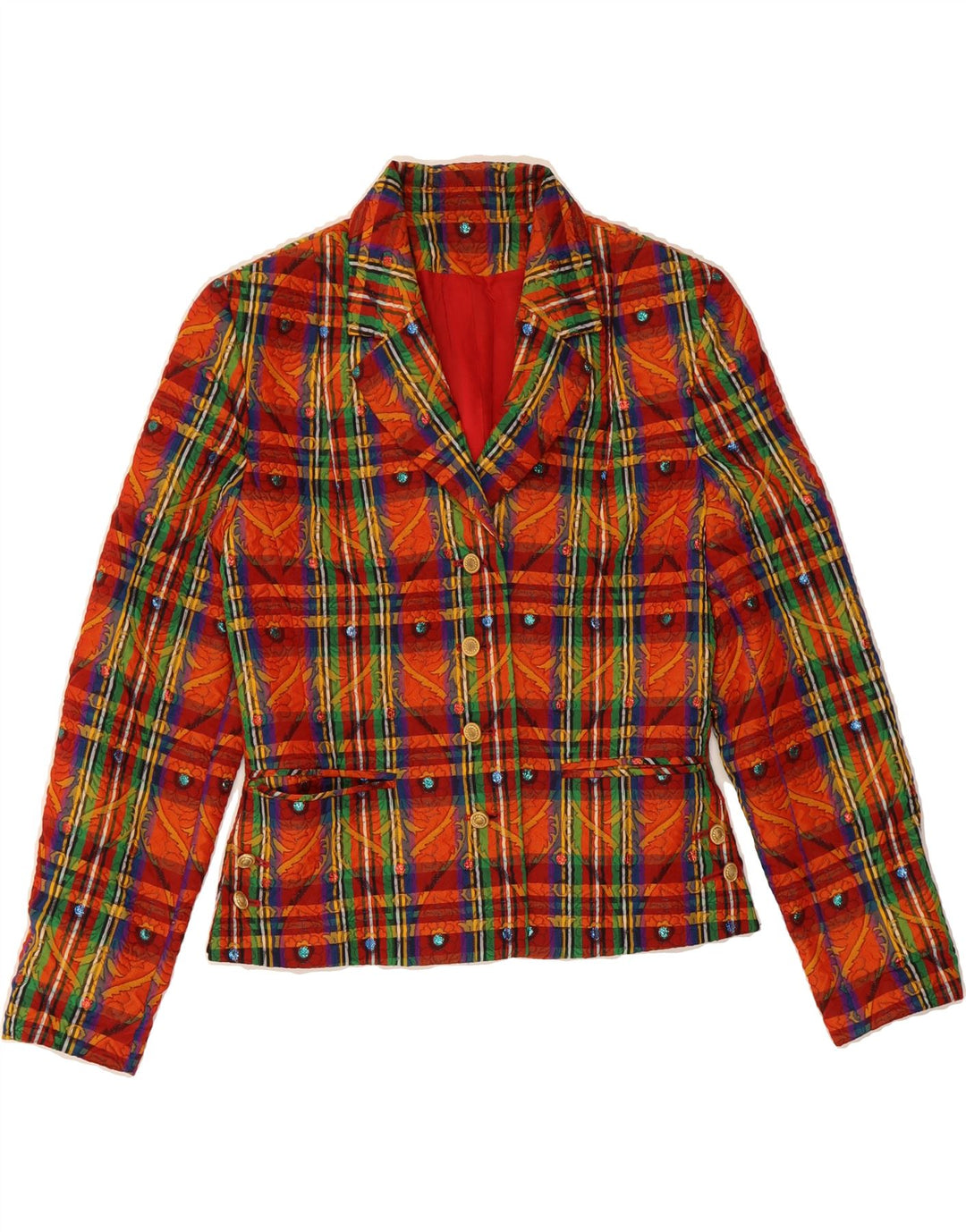 VINTAGE Womens 4 Button Blazer Jacket UK 12 Medium Red Floral Polyester Vintage Vintage and Second-Hand Vintage from Messina Hembry 