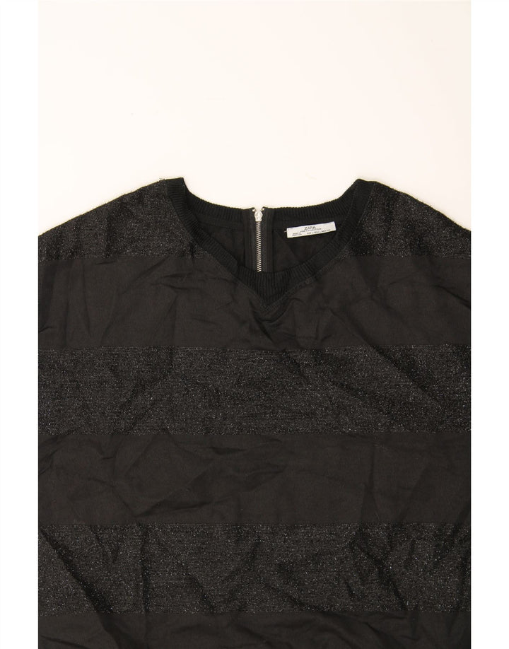 ZARA Womens 3/4 Sleeve Blouse Top UK 16 Large Black Striped Polyester Vintage Zara and Second-Hand Zara from Messina Hembry 