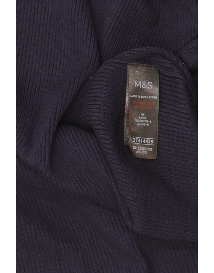 Maglione cardigan aperto da donna Marks & Spencer UK 14 grande viscosa blu navy